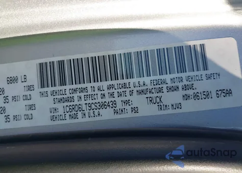 2012 Ram 1500 Slt z USA, uszkodzony, nr VIN 1C6RD6LT9CS306439